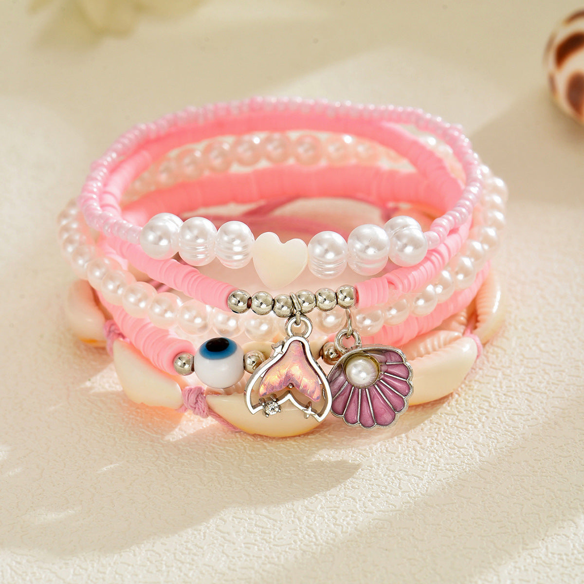 Summer Ocean Wind Shell Starfish Sea Bracelet 5 Piece Set