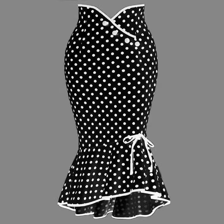 Falda de cola de pez con cordones, estampado de lunares, elegante y sexy para mujer