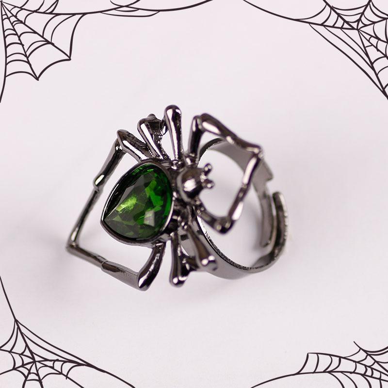 Halloween Women Fashion Vintage Hollow Gem Spider Ring