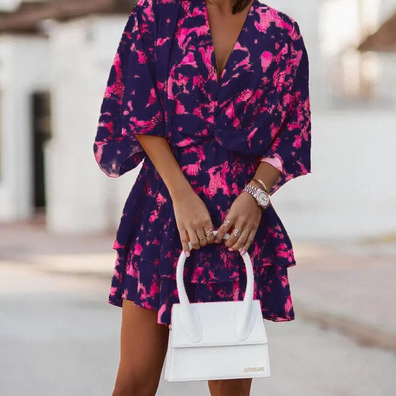 Vestido informal bohemio con cuello en V y mangas dolman para mujer