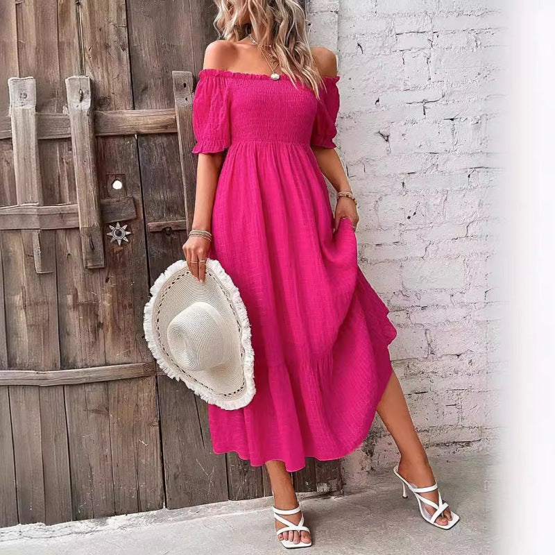 Vestido largo informal con hombros descubiertos para mujer de vacaciones
