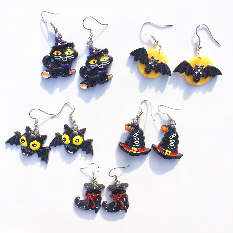 Pendientes colgantes de Halloween para mujer con murciélago, calabaza y zombi