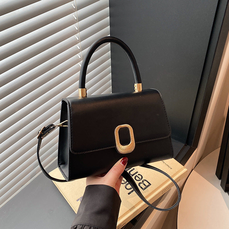 Bolso de hombro cuadrado pequeño con hebilla de metal simple e informal para mujer - Bandolera minimalista de PU