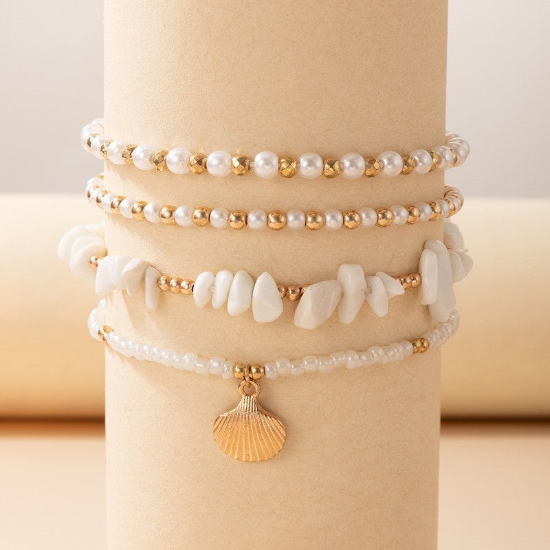 Conjunto de tobilleras con diseño de concha y perlas de imitación bohemias