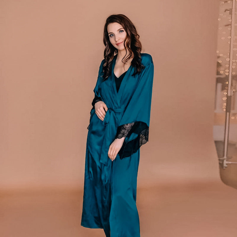 Women Fashion Lace Sexy Silk Pajamas in Black, Green, and Red