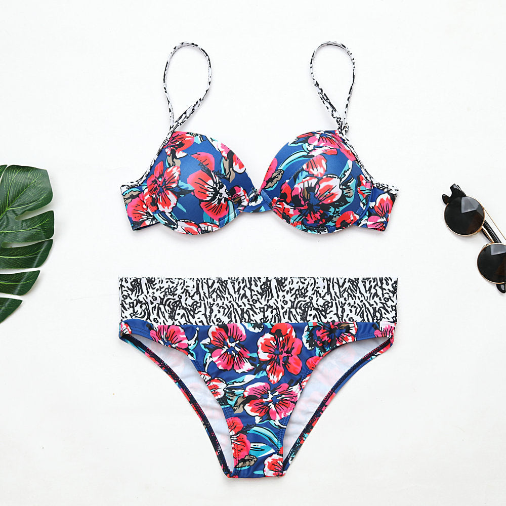 Bikini sexy con cuello halter y estampado floral a la moda para mujer