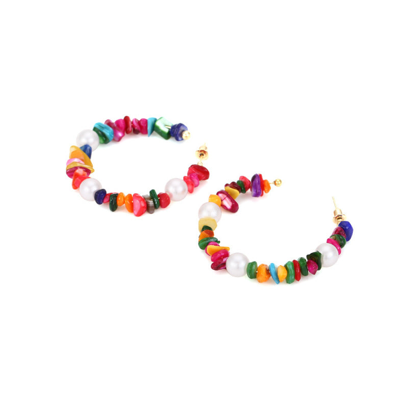 Pendientes de perlas multicolores bohemios