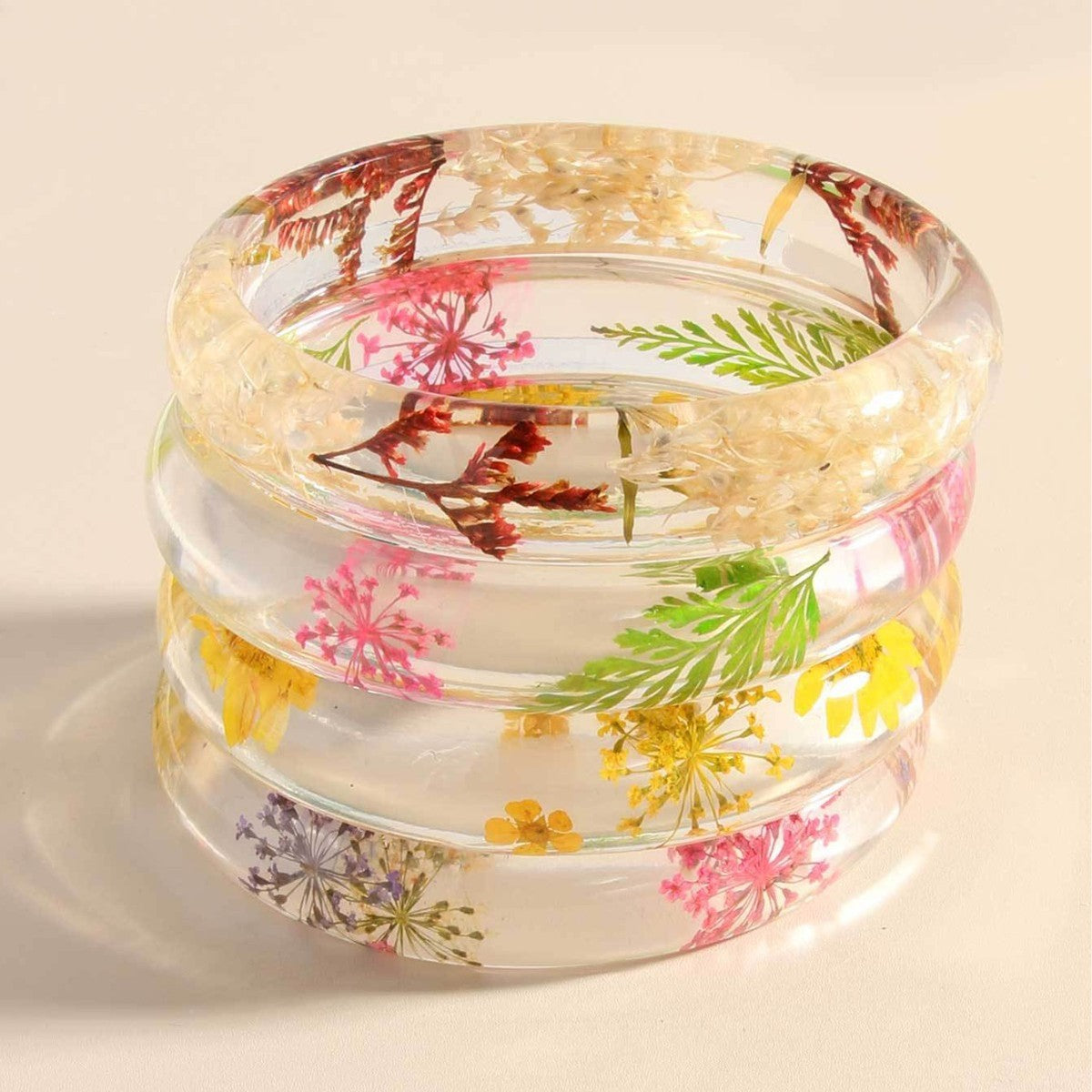 Women Fashion Transparent Multicolor Dried Flower Resin Bracelet