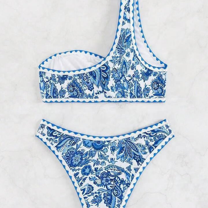 Women Summer Vacation One Shoulder Bikini Swimsuit