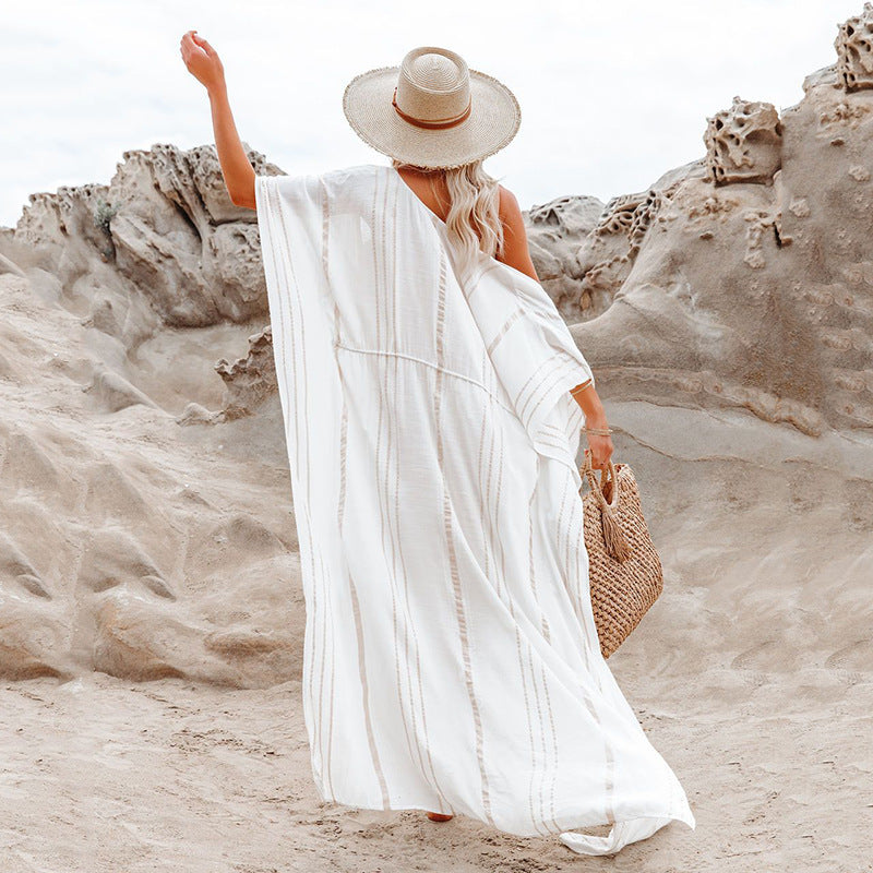 Camisa de playa con protección solar para mujer - Estampado de rayas irregulares