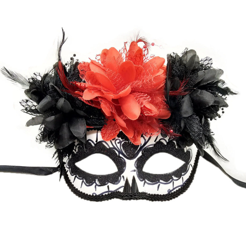 Máscara de media cara con flor para disfraz de Halloween