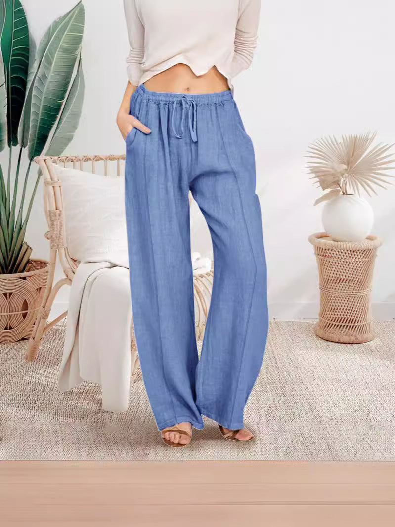 Pantalones casuales de algodón de color sólido a la moda para mujer