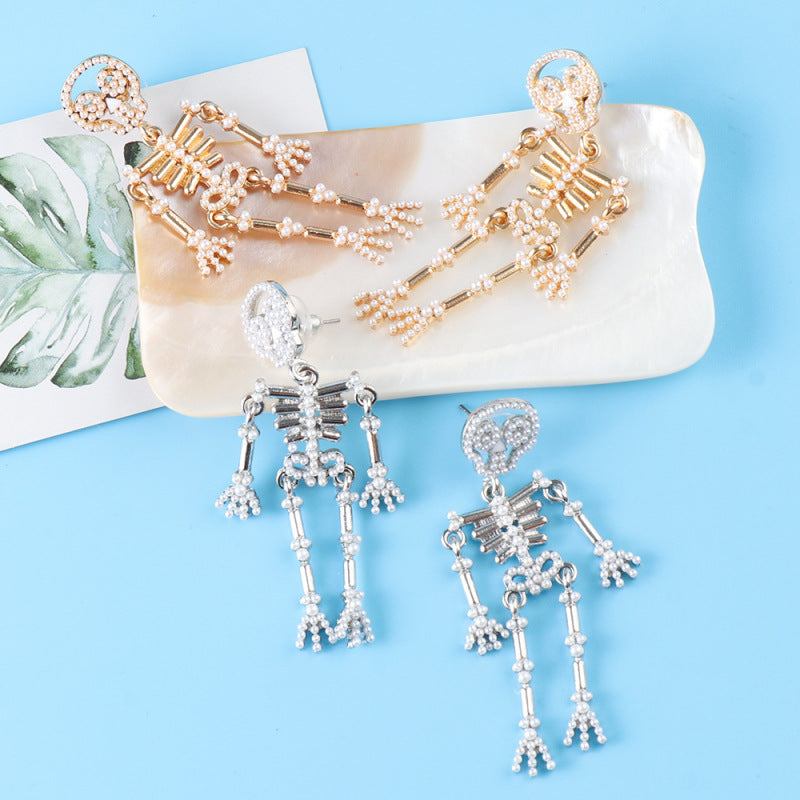 Halloween Fashion Pearl Skull Drop Earrings