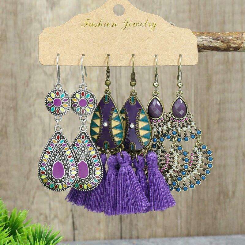 Conjunto de pendientes con borlas creativas retro de estilo étnico bohemio