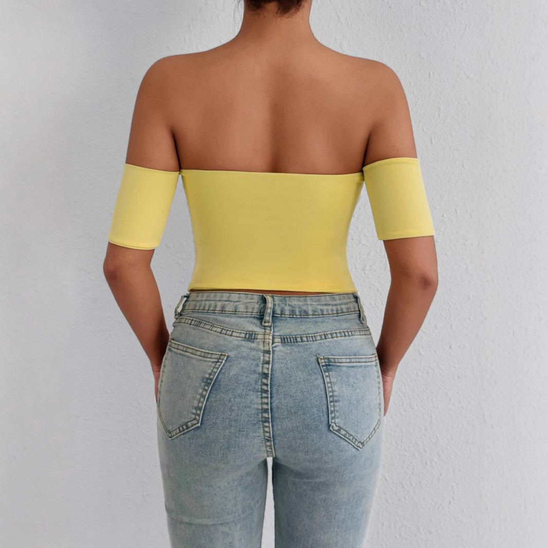 Women Fashion Sexy Solid Color Off Shoulder Crop Top