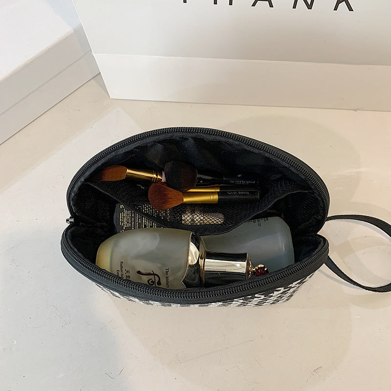 Trousse de toilette chic à fermeture éclair pour femme, motif pied-de-poule et zèbre