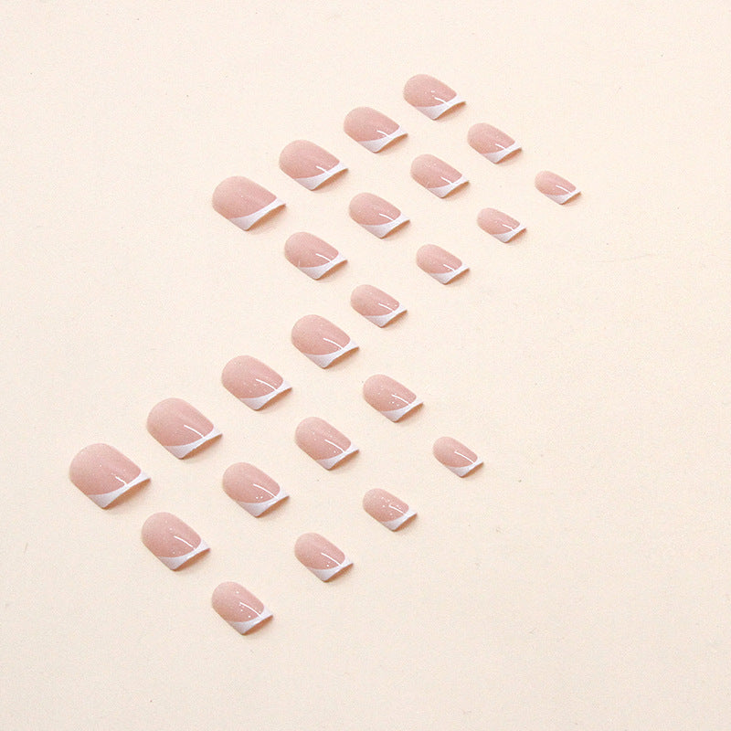 Faux ongles amovibles simples et mignons, roses et blancs pailletés