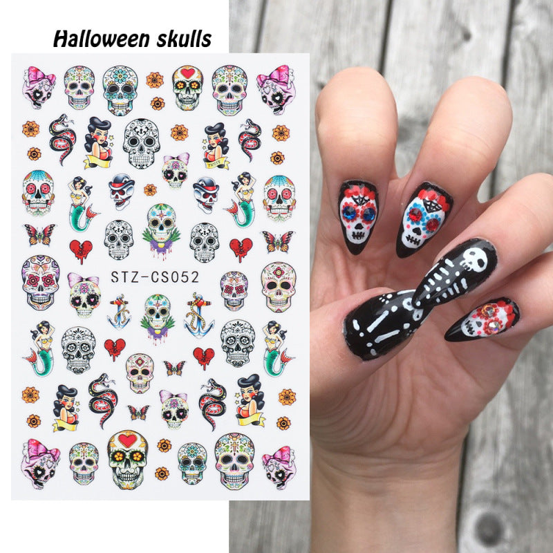 Halloween Skull Autumn Maple Leaf Pumpkin Ghost Nail Stickers