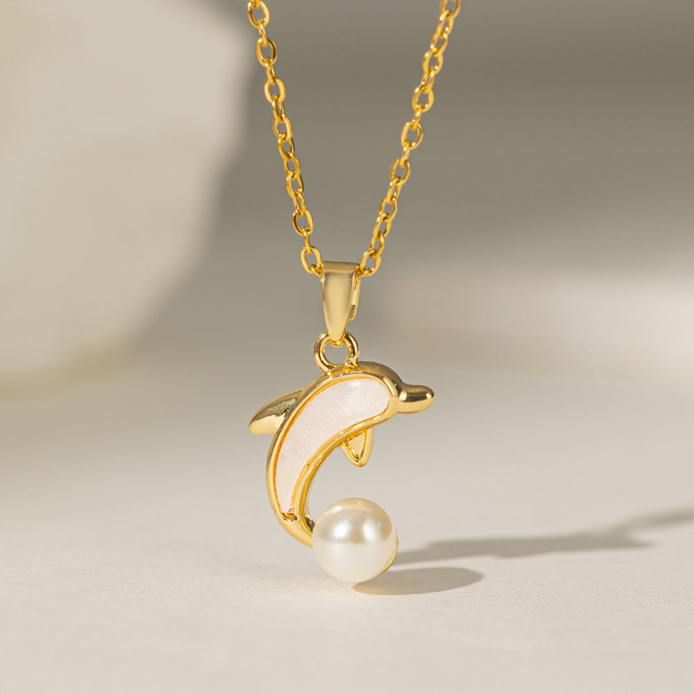 Collar de estrella de mar con perla y circonita para mujer con colgante de cobre