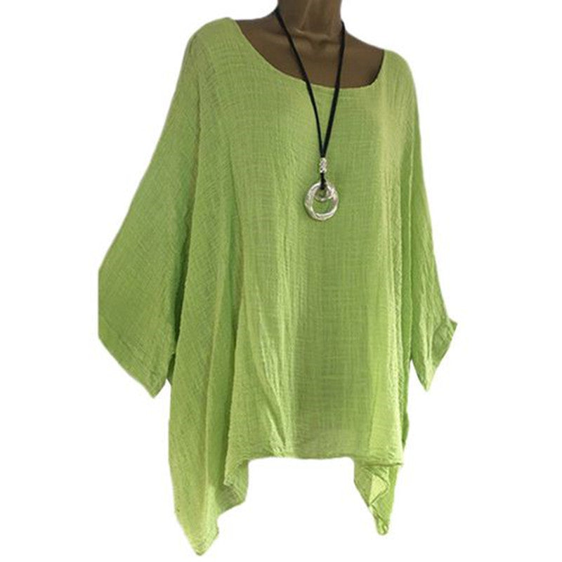 Blusa informal de manga larga irregular de color liso y talla grande para mujer