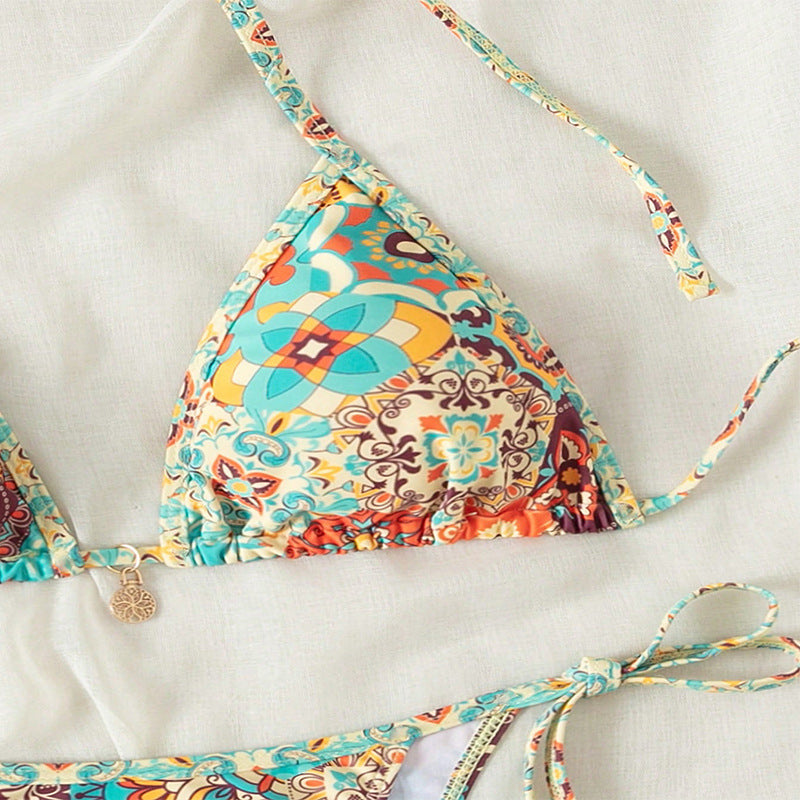 Bikini sexy con cuello halter y estampado a la moda para mujer