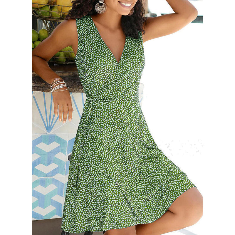 Women Elegant Casual Polka Dot V Neck Sleeveless Bandage Dress