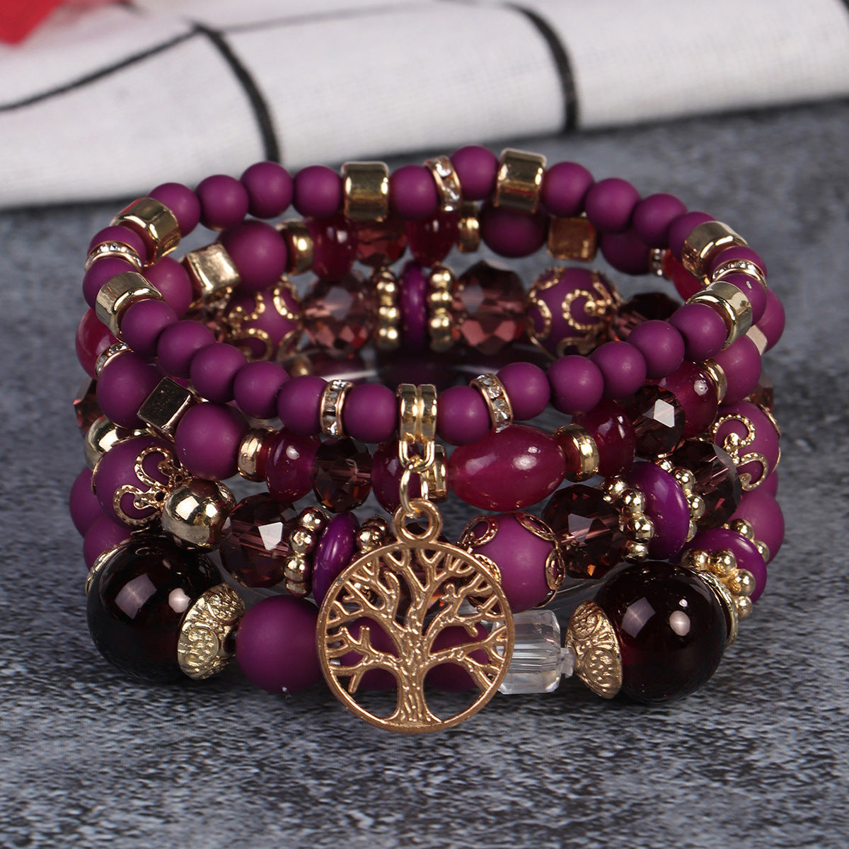 Conjunto de pulseras de cuentas multicapa estilo retro bohemio