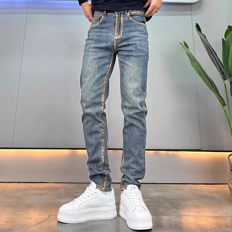 Men's Casual Vintage Fit Stretch Straight Jeans in Blue