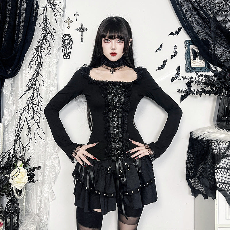 Women Fashion Sexy Gothic Lace Splice T-Shirt