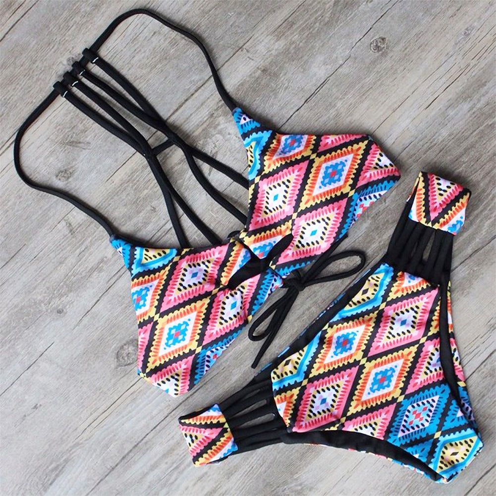 Maillot de bain bikini dos nu imprimé sexy pour femme