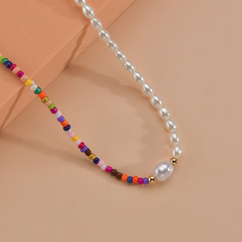 Collar de perlas multicolor bohemio