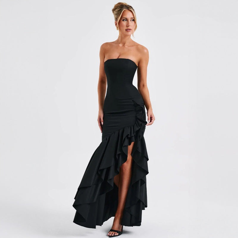 Robe tube irrégulière sexy à volants pour femmes
