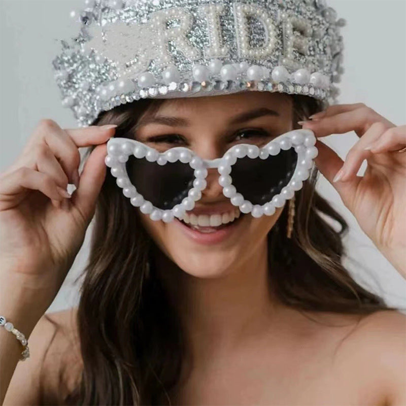 Women Fashion Pearl Heart Sunglasses