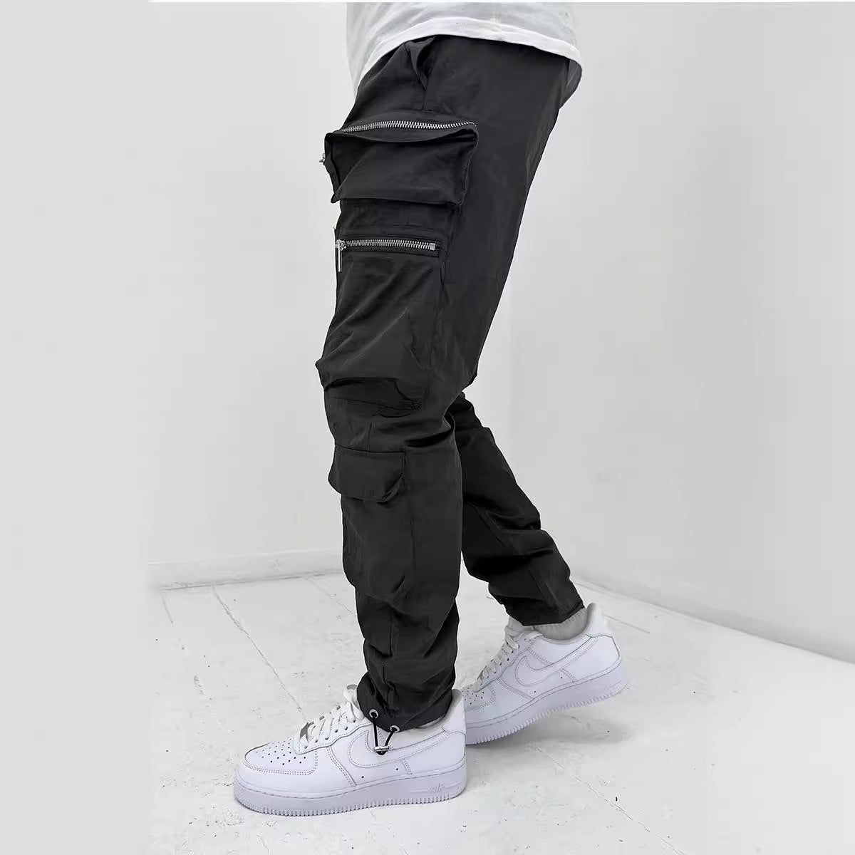 Men Fashion Casual Solid Color Multi-Pocket Slim Fit Pants
