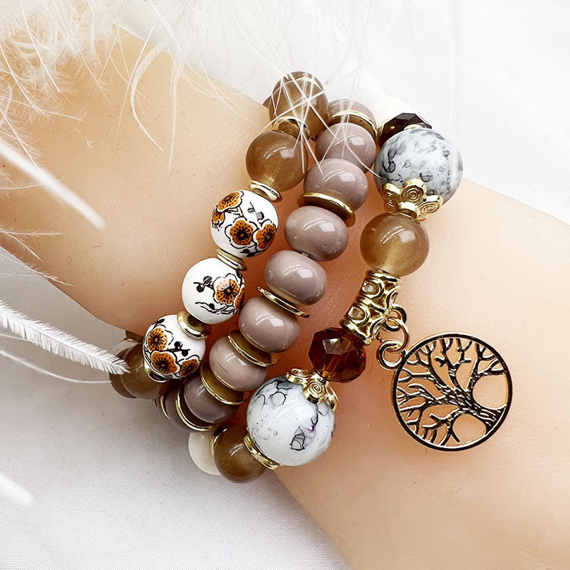 Bohemian Glass Ceramic Life Tree Multi-Layer Bracelet