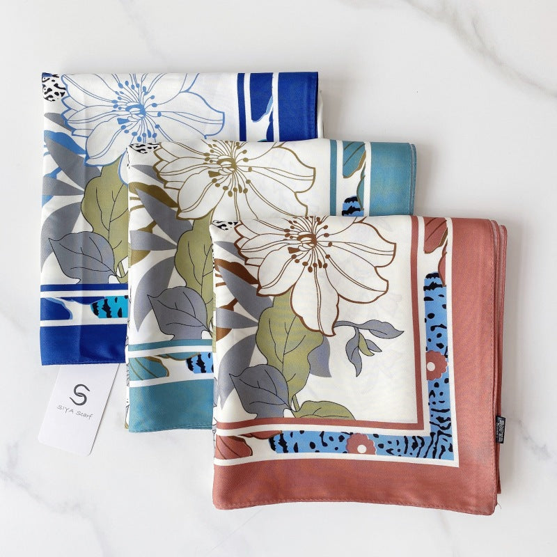 Bufanda de seda con estampado geométrico y floral de verano para mujer