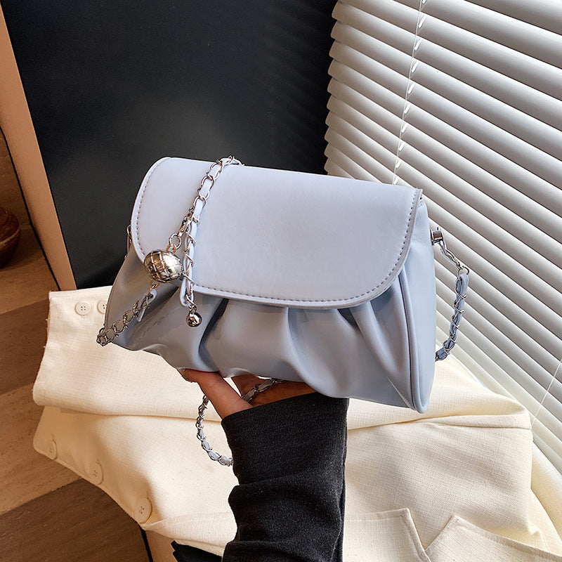 Fashion Girl's Solid Color Pleated Chain Shoulder Bag
