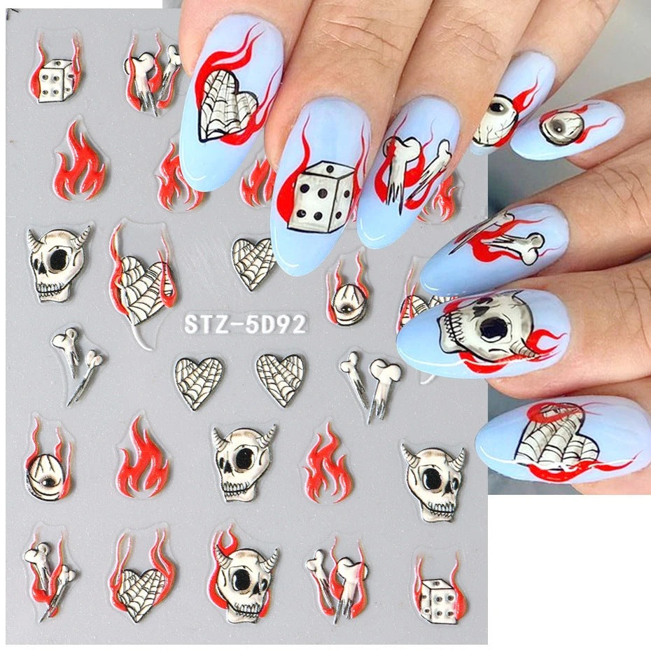 Halloween Lip Mask Spider Relief Nail Art Sticker