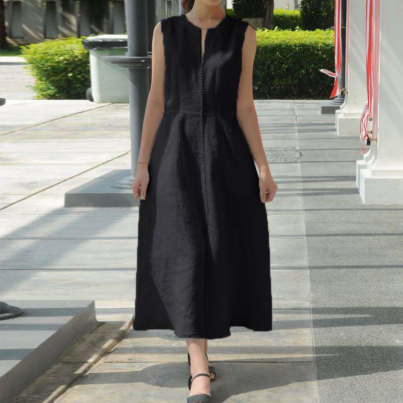 Vestido midi informal con cuello en V para mujer