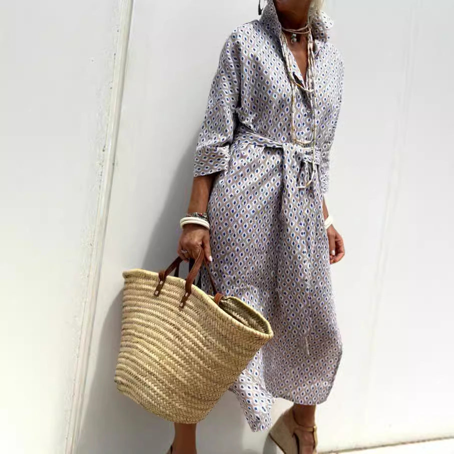 Women Casual Printed Single-Breasted Shirt Dress