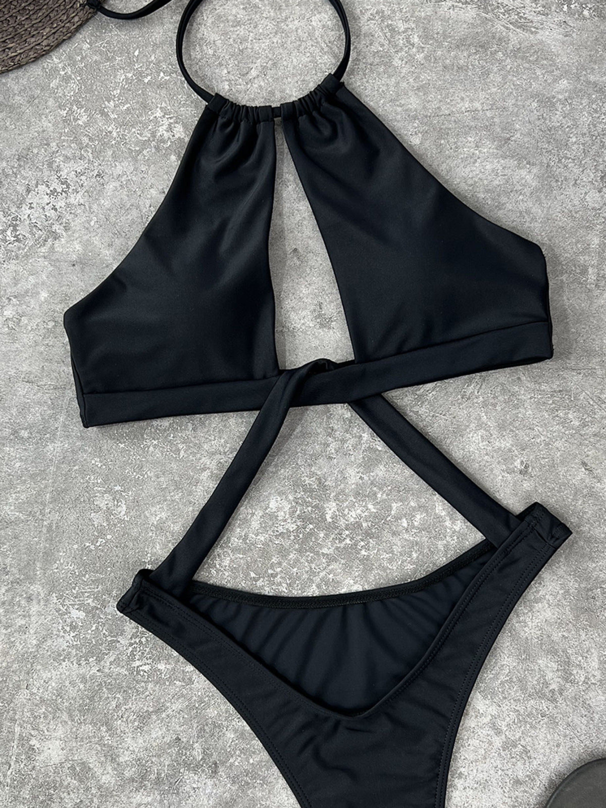 Women Sexy Summer Vacation Halter Neck Cut Out One-Piece Swimsuit