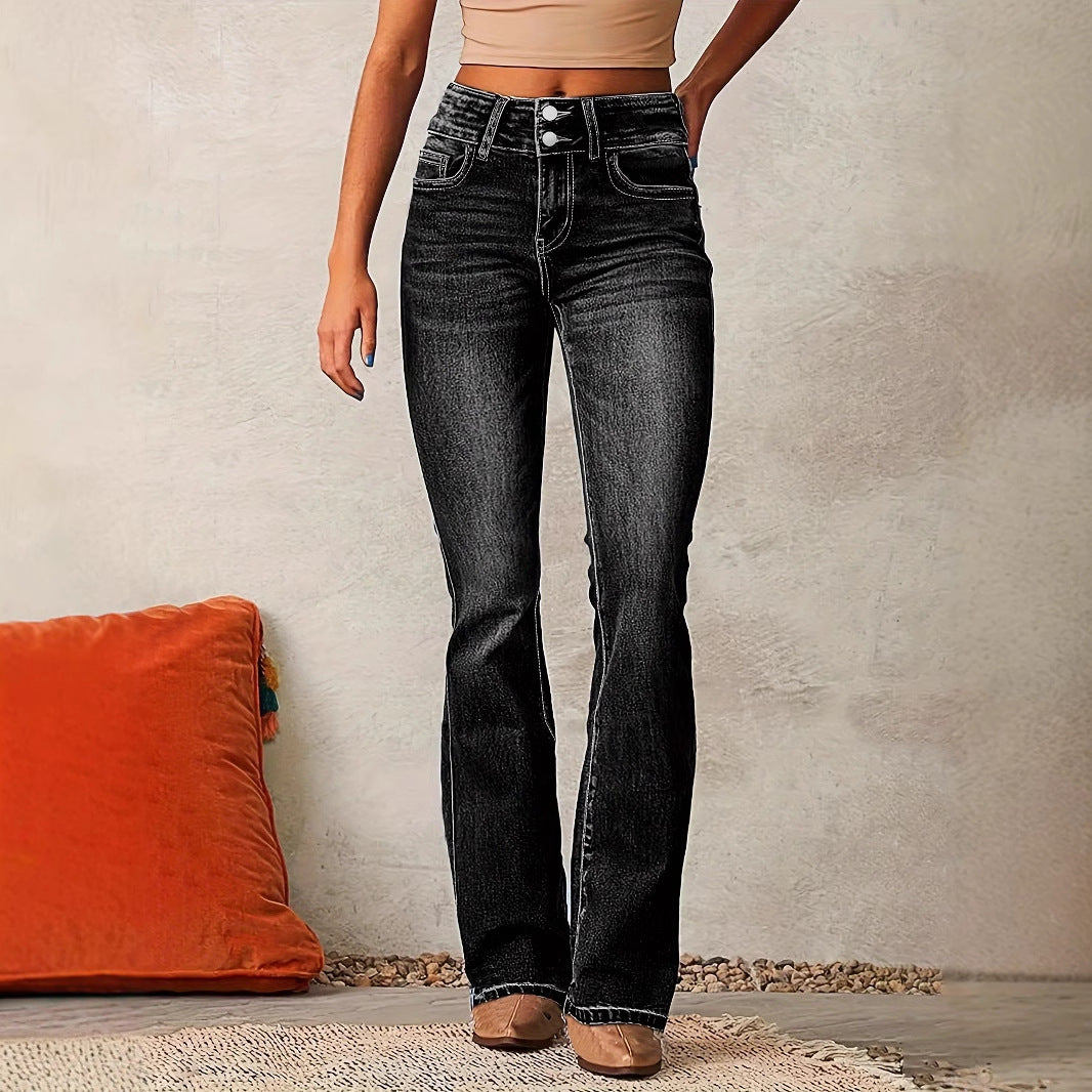 Women Fashion Retro Stretch Slim Fit Flared Jeans
