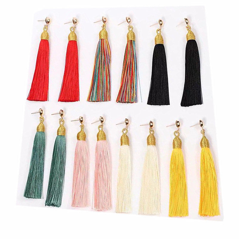 Bohemian Gold Wire Pull Hoop Tassel Earrings