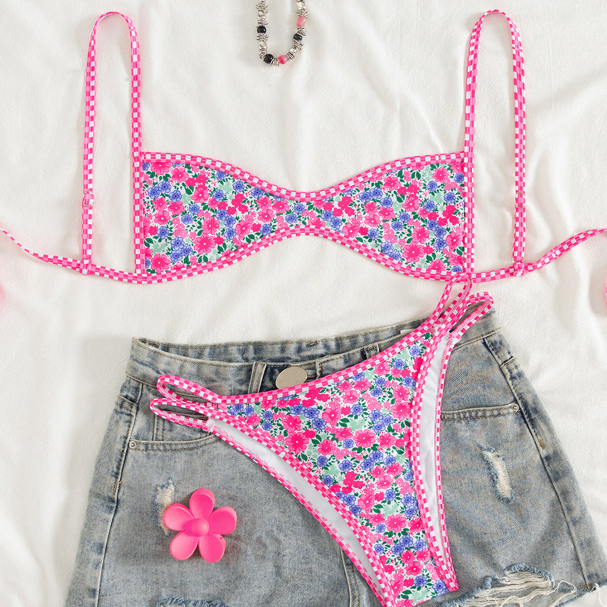 Women Fashion Sexy Printed Lace-Up Bikini Swimsuit