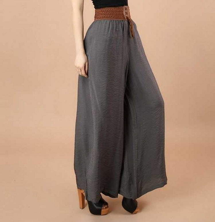 Pantalones anchos de lino y algodón para mujer