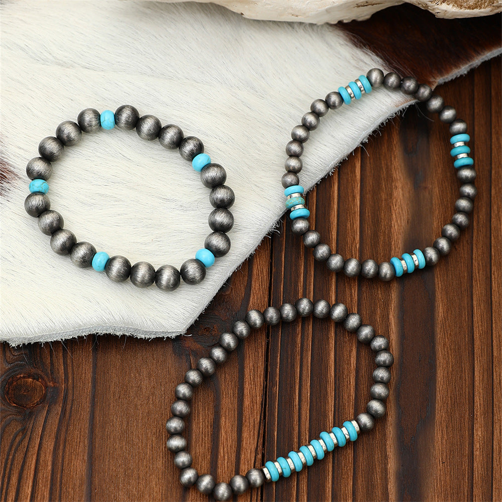 Conjunto de 3 pulseras de cuentas turquesas bohemias