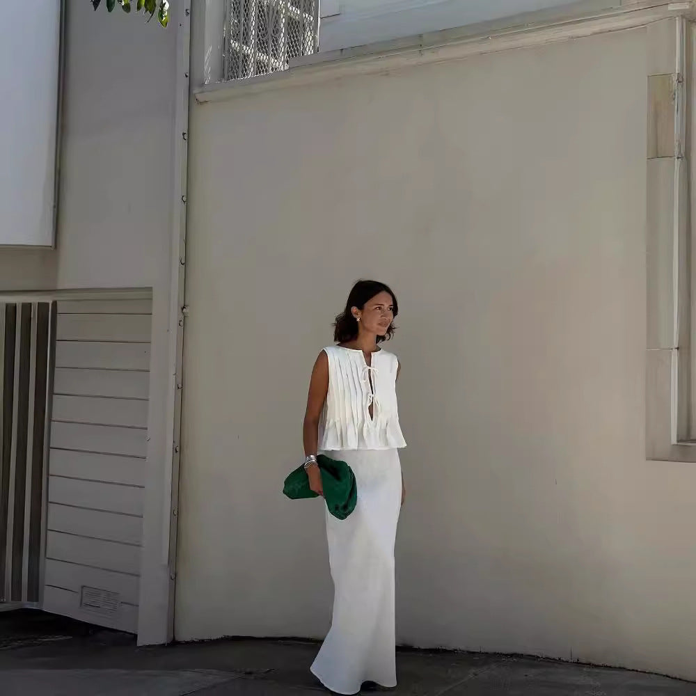Summer Women Casual Cotton Linen Two-Piece Set