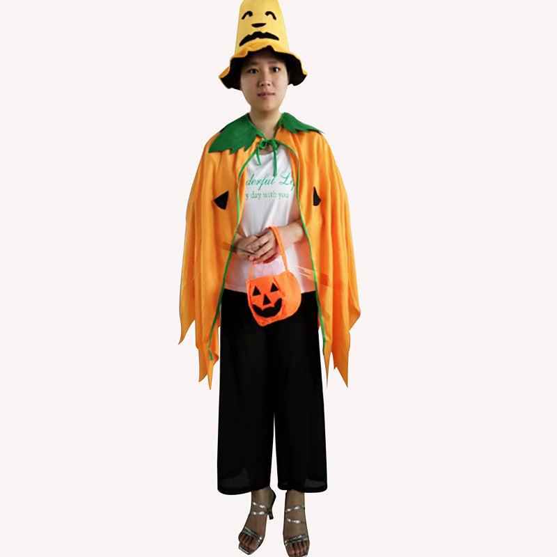 Halloween Children Adult Masquerade Pumpkin Cape Costume