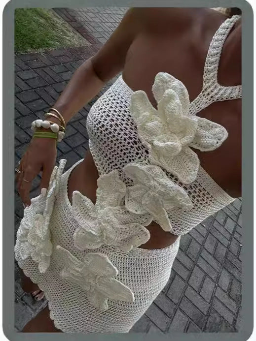 Robe de vacances élégante en tricot à fleurs pour femme