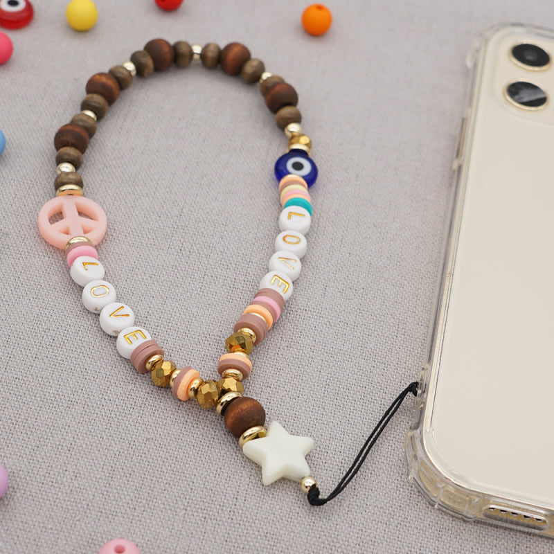 Creative Evil Eye Design Beads Phone Case Lanyard